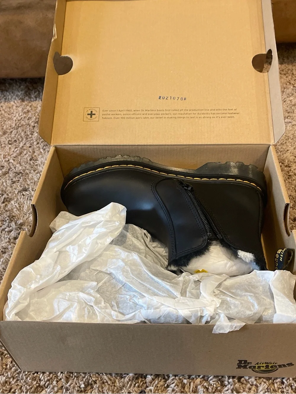 Dr. Martens Black Kids Leonore J Boots with White Polka Dots